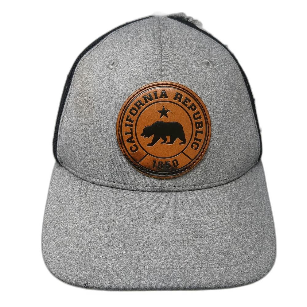Zion Trucker Hat Gray Black One Size California Republic Leather Patch Bear 1850